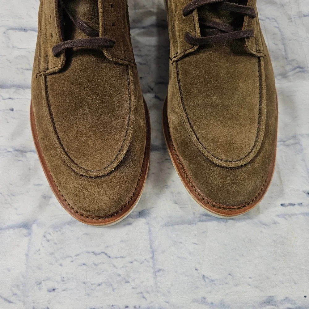 Allen Edmonds Waylon Suede Moc Derby Mens 9.5 Olive Brown Italian Leather Shoes
